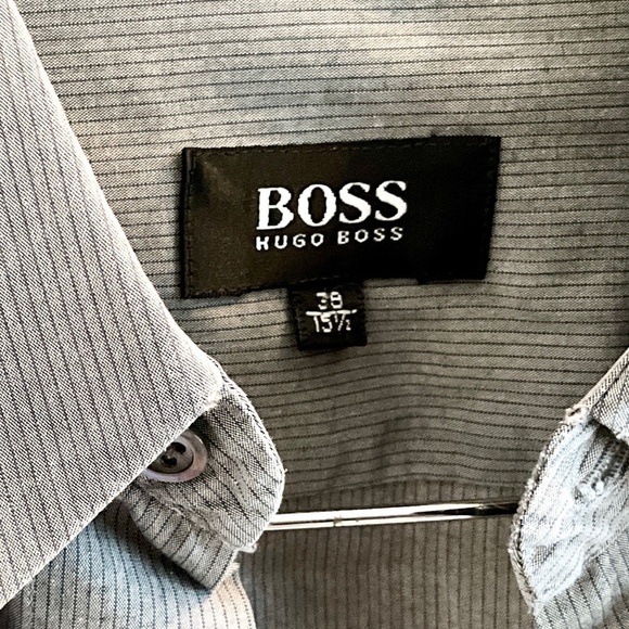 Hugo Boss Men Button down Shirt Designer Luxury Gray Pinstripes L 15.5 - Picture 8 of 13